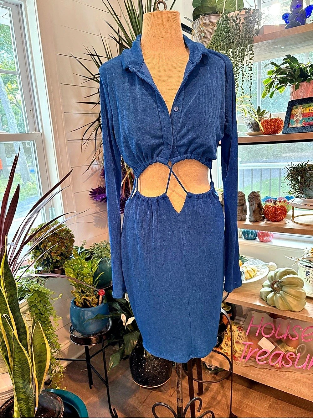 Fashion Nova Blue Cutout Midi Dress Size Large Like New